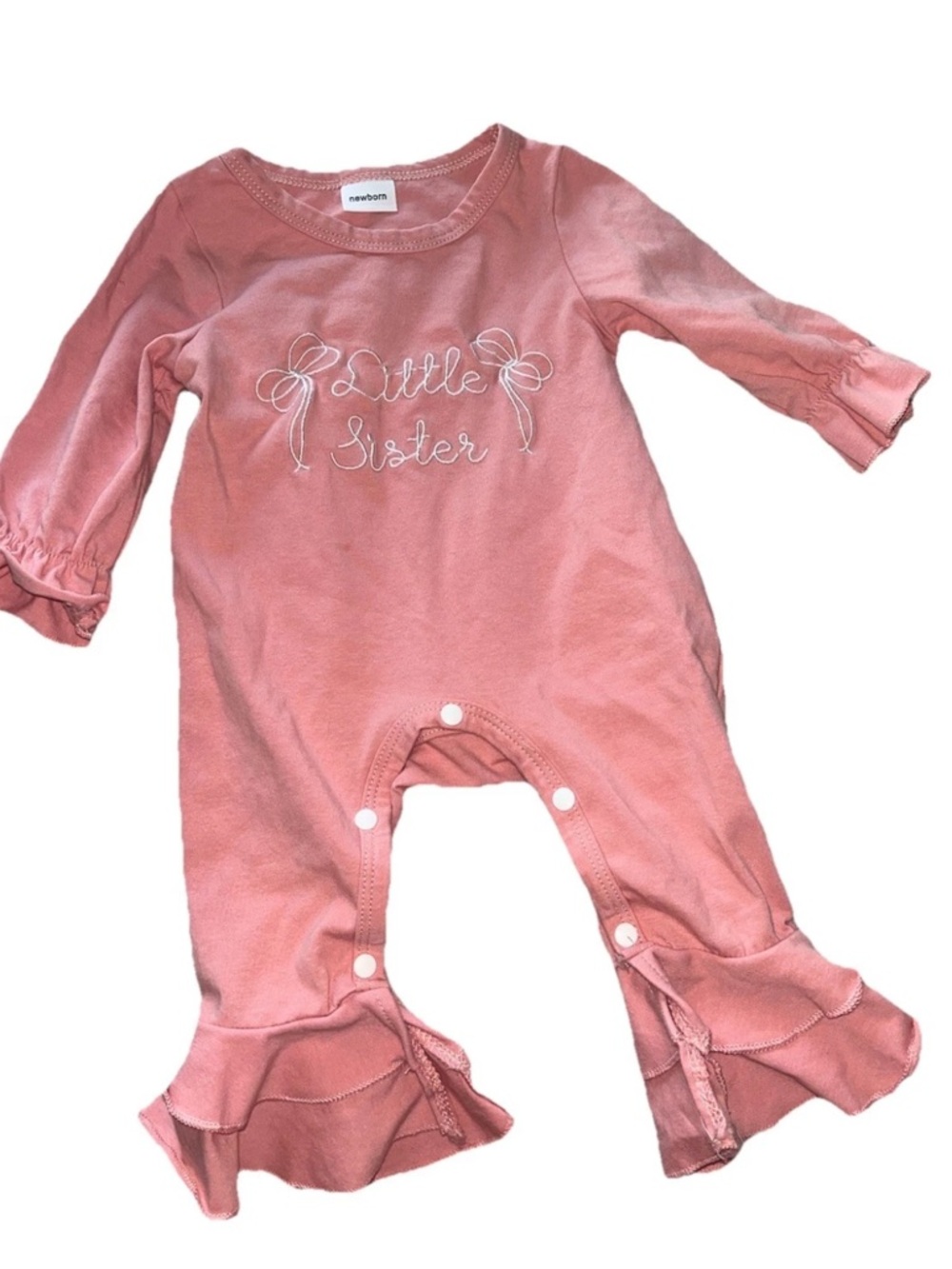 Newborn Pink 'Little Sister' Ruffle One-Piece Romper